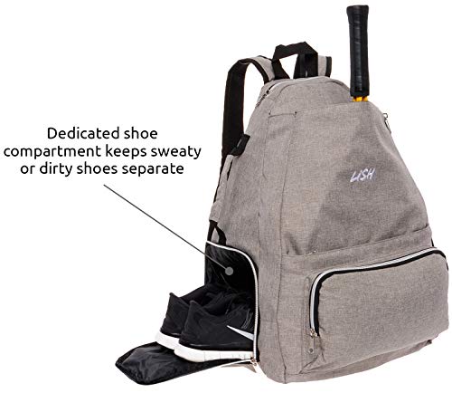 image for LISH Game Point Tennis Backpack w/Shoe Compartment - Racket Holder Equ