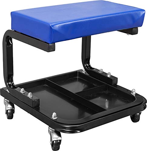 TCE ATR6300U Torin Rolling Creeper Garage/Shop Seat: Padded Mechanic Stool with Tool Tray Storage, Blue