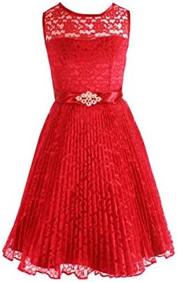 JM DREAMLINE Lovely Tulle Pleated Lace Flower Girl Dress (Red Size 16)
