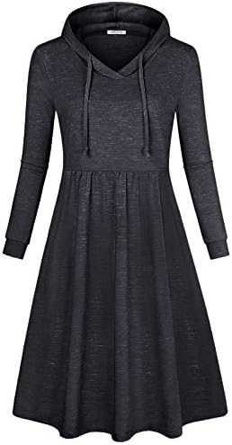 Women's Long Sleeve Pleated Swing Midi Casual Dress with Hooded