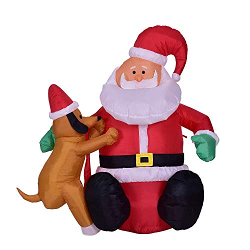 Xhope 4 Feet Inflatable Santa Claus Christmas Dog Decoration LED Lighted Blow-Up Yard Party Decoration for Chr