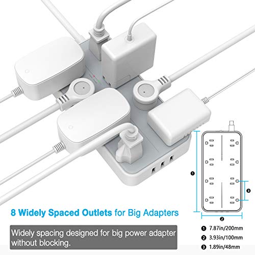 Power Strip Surge Protector, TESSAN 6 FT Flat Plug Extension Cord, 8 AC Outlets and 3 USB Ports, 1875W, 15A, 1080 Joules… - Image 2