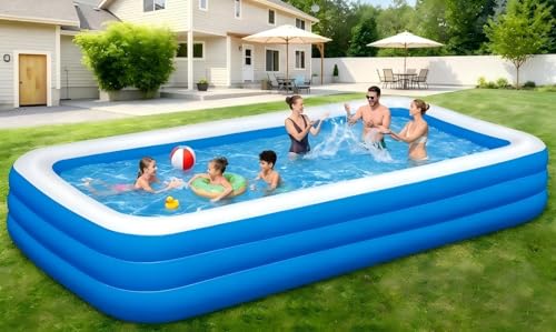 Large Inflatable Pool - 130"×72"×22" Blow Up Pool for Adults and Childrens with Electric Pump, Swimming Pool for Backyard, Summer Water Party, Outdoor, Garden