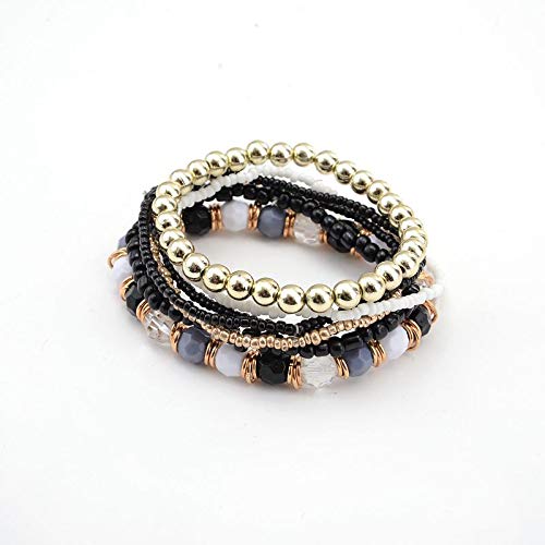 Nurbo 1 Set 7PCS Boho Wholesale Multilayer Acrylic Beads Beach Bracelet (Black)