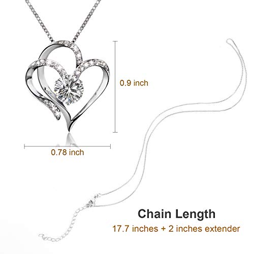 Love Heart Pendant Necklaces for Women Crystal Fashion Jewelry Silver Tone