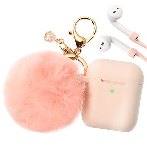 Airpods Case, Filoto Airpod Case Cover for Apple Airpods 2&1 Charging Case, Cute AirPods Silicon Case with Airpods Accessories Keychain/Skin/Pompom/Strap 2019 Summer Series (Cividini Spring Pink)