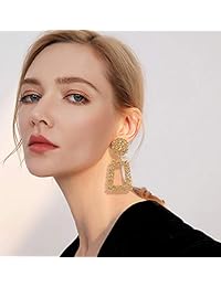 Joerica - 4 pares de pendientes colgantes para mujer y niña, con diamantes de imitación, diseño geométrico, color negro y dorado