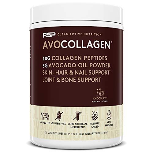 RSP AvoCollagen | Hydrolyzed Collagen Peptides, Collagen Powder Plus Healthy Fats, Keto and Paleo Friendly, Gluten Free 20 Servings (Chocolate)