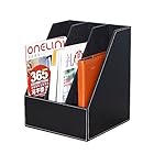 Smonet PU Leather Home Office Desktop Cubbyhole Document Magazine Holder Folder, 3 Sections, Black