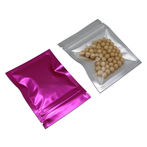 100 Pcs Multi-Colors Resealable Clear Front Mylar Foil Food Storage Bags Heat Seal Smell Proof Pouches Airtight Zipper Grocery Gourmet Snack Mix Pack (Pink, 3.9x5.9 inch-3.5mil Thick (Matte))