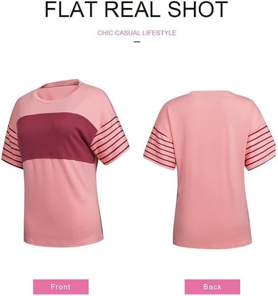 SHEWIN TOPS FOR WOMEN TRENDY 2025 CASUAL CREWNECK SUMMER SHIRTS STRIPED SHORT SLEEVE TEE OVERSIZED TSHIRTS FOR WOMEN LOOSE FIT PINK PURPLE XXL