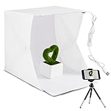 Photo Light Box Photography, Foldable & Portable Mini Photo Studio Lighting Box Kit - Built-in Adjustable LED Strips - 4 Colors Backdrops - Phone Tripod - Switch USB Cable