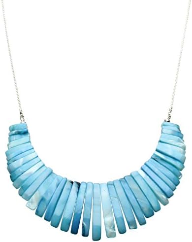 Mother-of-Pearl Shell Fan Dagger Bib Sterling Silver 1.5mm Diamond-Cut Rope Chain Necklace
