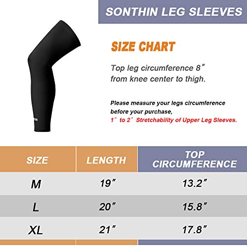 SONTHIN Leg Sleeves Compression Full Leg Long Sleeves for Men Women Youth (5 Colors Available,1 Pair)