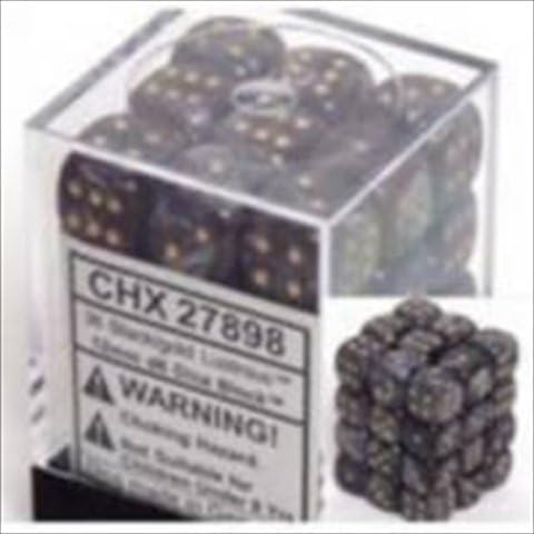 Chessex Manufacturing 27898 12 mm Lustrous Black With Gold Numbers D6 Dice Set Of 36