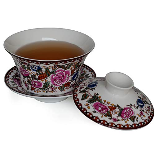 Yxhupot Gaiwan Chinese 6.8oz 10oz Sancai Painted Peony Tureen Tray Cup Bowl Saucer Lid (6.8oz/200ml) - Thumbnail 6