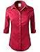 ELF FASHION 3/4 Sleeve Stretchy Button Down Collar Office Formal Casual Shirt Blouse for Women (Size S~6XL)