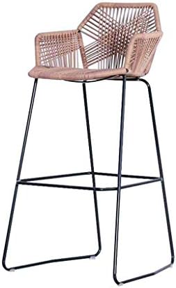 Qjifangyizi Bar Stool, Metal Woven Wicker Chair Kitchen Breakfast Dining Chair Lounge Chair Backrest For Bar Cafe Home
