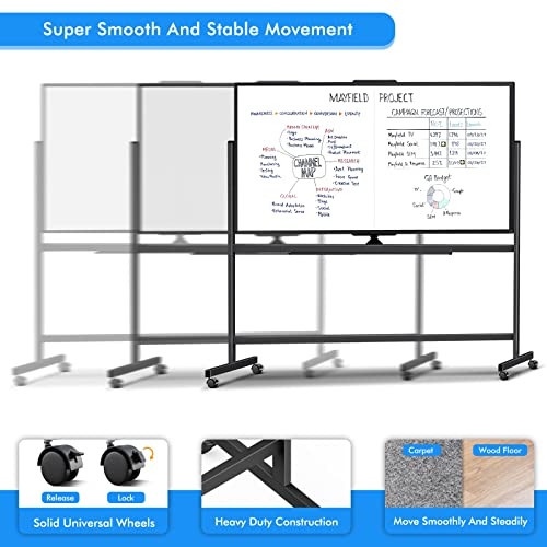 72x40 InchDouble Sided Rolling Whiteboard, Mobile Whiteboard Magnetic White Board, Large Reversible Dry Erase Board Easel Standing Board on Wheels (72x40 Black)