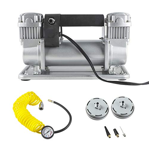 BELEY Portable 12V 480W Heavy Duty Double Cylinders Air Pump, Air Compressor with Battery Clamp and 5M Extension Air Hose, Tire Inflator 150-200 PSI for Car, Truck, SUV Tires etc
