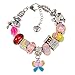 Timeline Treasures European Charm Bracelet With Charms For Girls, Stainless Steel Snake Chain, Back To School, Pink 6.5 Inch (16.5cm)