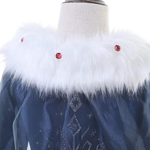 Evursua Princess Elsa Costume for Girls Winter Dress up Snow Queen Theme Party Dress,with Sparkle Crown Wand (130cm/5-6Y)