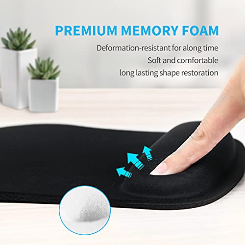 TECKNET Mouse Mat Wrist Support, Ergonomic Mouse Mat with Memory Foam, Mice Pad with Anti-slip Rubber Base, Waterproof Surface Mouse Pad for Computer, Laptop, Office, Home and Travel, Black
