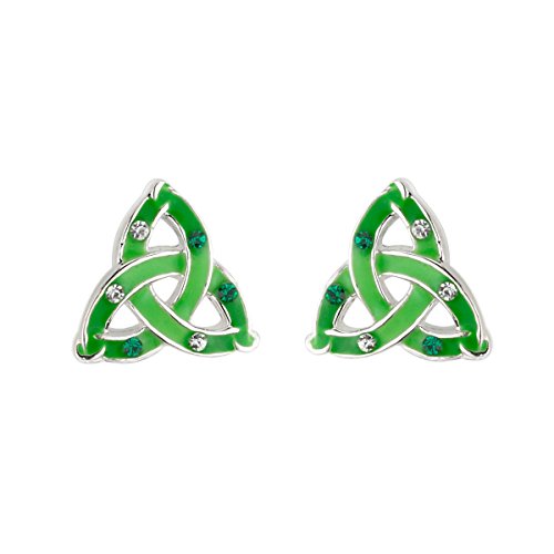 Tara Irish Earrings Trinity Knot Green Enamel & Crystal Made in Ireland