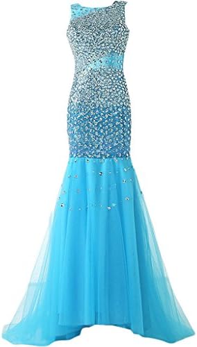 Ivydressing Luxury Mermaid Scoop Neck Rhinestones Long Gowns Evening Dresses-20W-Peacock Green