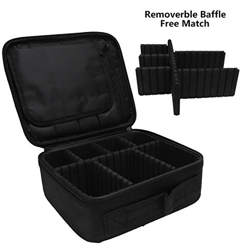 Makeup Bag Travel Cosmetic Bag, Joyphy Cosmetic Case Organizer Portable with Adjustable Dividers for Cosmetics Make Up Tools Toiletry Jewelry (Black)