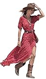 Orangesky Women Boho Summer Chiffon Floral Party Beach Long Maxi Dress (L)