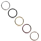 Ruifan 18G Round Ends Stainless Steel Body Jewelry Piercing Nose Hoop Ring 8mm 5PCS (Mix Color)