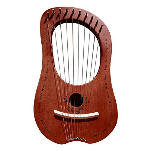 Leiyini Mahogany Lyre Harp 10 Metal String Harp Portable Small Harp with Durable Steel Strings Wood String Musical Instrument