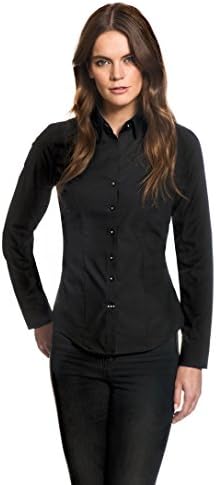 Women's Blouse Modern-fit Non-Iron 100% Cotton Kent Collar Long-Sleeve Plain Colour Nice Elegant Ladies Fashion Stylish for Office Work, Formal and Casual Events Black 10