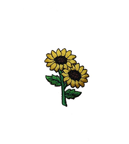 ID 6027 Pair of Sunflower Patch Plant Flower Garden Embroidered Iron On Applique