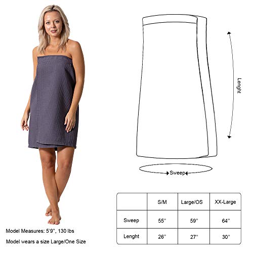 Turkish Linen Women's Waffle Spa Body Wrap with Adjustable Closure (One Size, Gray)