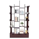 LOHISHILO 5 Tier Bookshelf Tall Bookcase Storage