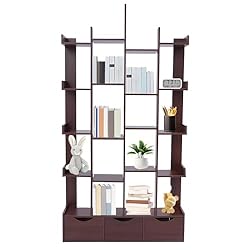 LOHISHILO 5 Tier Bookshelf Tall Bookcase Storage