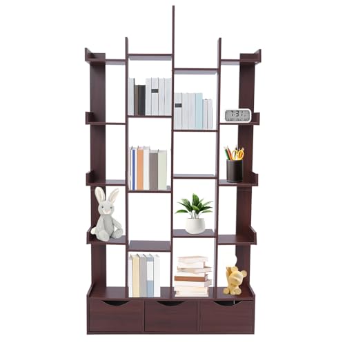 LOHISHILO 5 Tier Bookshelf Tall Bookcase Storage