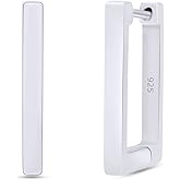 Rectangle Geometric Hoop Earrings Jewelry Gift For Women In 14K Gold Over Sterling Silver