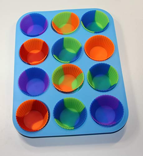 Silicone Cupcake Baking Cups, Dual Color Non Stick Silicone Baking Molds For Muffin Pan, Pack of 12