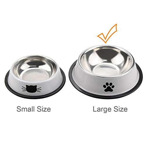Comsmart Large Stainless Steel Cute Cat Dog Dish Bowls with Non-skid Base Safe for Dishwasher Cleaning 12 Ounces (2 Pack)