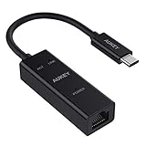 AUKEY USB-C to Ethernet Adapter Supporting 10 / 100 / 1000 Mbps Ethernet for MacBook Pro 2016, MacBook, Chromebook Pixel and More (Black)
