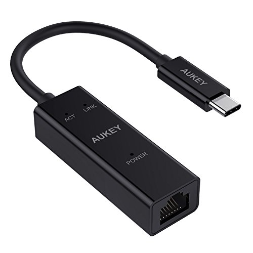 AUKEY USB-C to Ethernet Adapter Supporting 10 / 100 / 1000 Mbps Ethernet for MacBook Pro 2016, MacBook, Chromebook Pixel and More (Black)