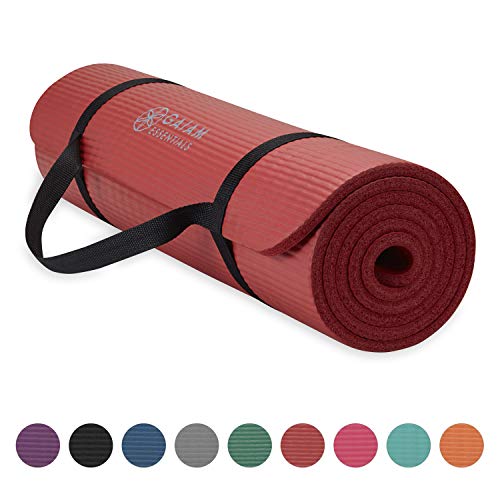 Gaiam Essentials Thick Yoga Mat Fitness & Exercise Mat with Easy-Cinch Yoga Mat Carrier Strap, Red, Gaiam Essentials Thick Yoga Mat Fitness & Exercise Mat with Easy-Cinch Yoga Mat Carrier Strap, Red,