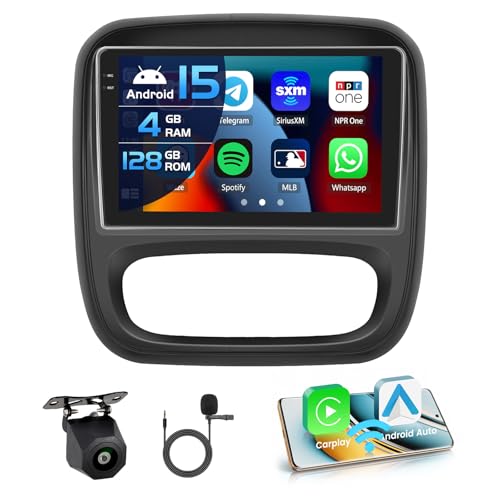 Inefala 4+128G 9'' Android 15 Car Radio for Renault Trafic 3/Opel Vivaro B | Radio with Wireless Carplay and Android Auto Link Mirror Radio FM/RDS GPS WIFI BT SWC