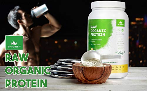 Dr. Forest Organic Raw Cold Pressed Vegan Plant Protein Powder - Add to Your Favorite Smoothies or Shakes - Non-GMO Certified Organic 20 Grams Protein per Serving, 2.2 lbs (Vanilla, 2.2 lbs)