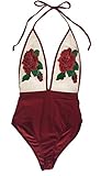 Dellytop Women Sexy Plunge One Piece Swimsuit Retro Floral Sheer Swimsuit Bathing Suit