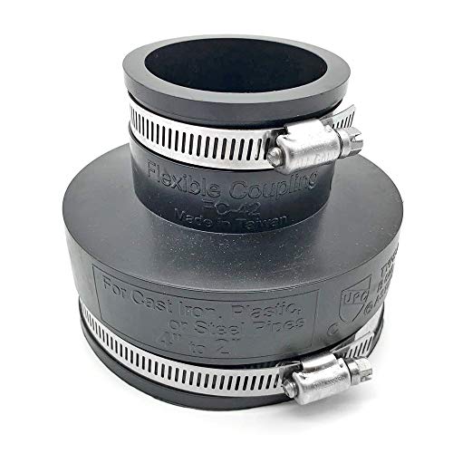 Flexible PVC Rubber Coupling with Stainless Steel Clamps 4 x 2 Inch