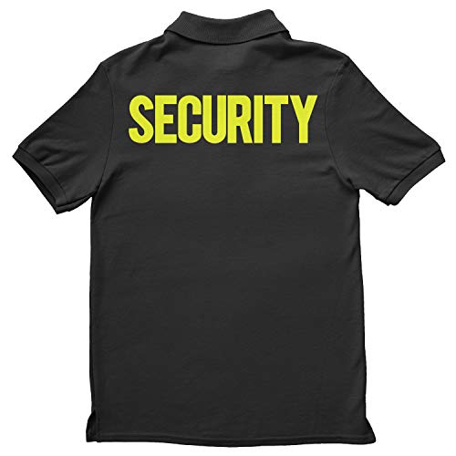 NYC FACTORY Security Polo Shirt Front Back Print Mens Tee Staff Event Uniform Bouncer Screen Printed (Black-Neon, 3XL)